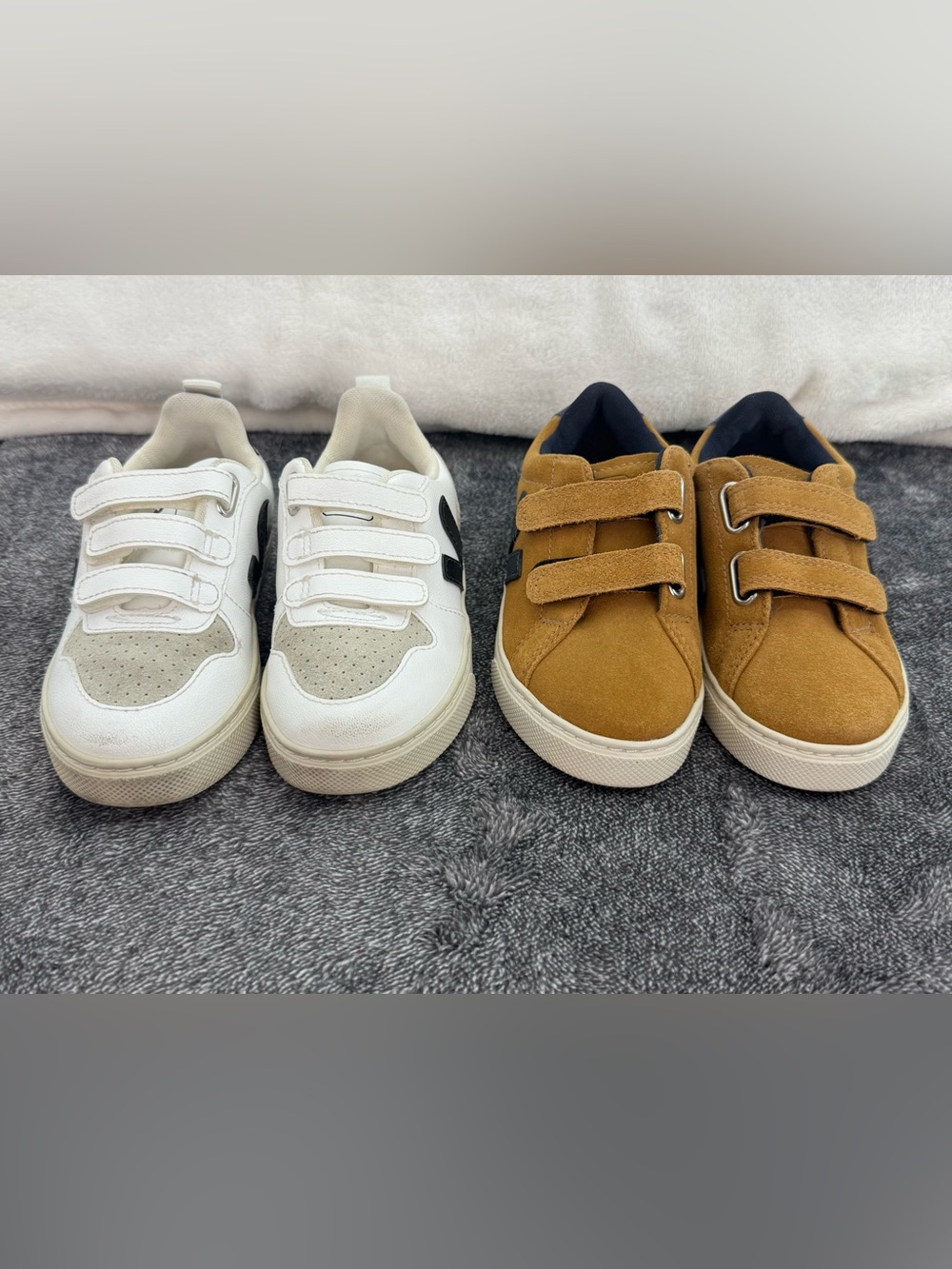 2 Pairs Toddler Veja Sneakers Size 10 White And Black, Camel Brown Suede Navy